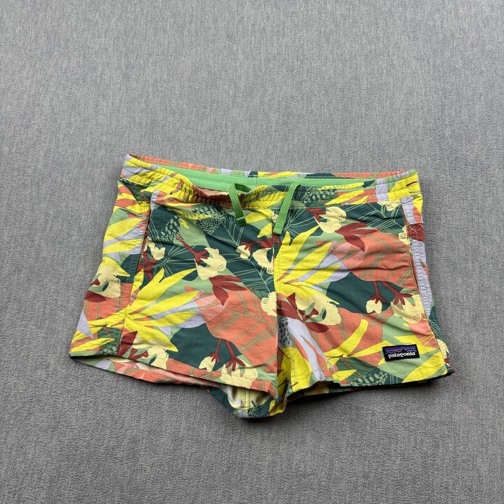 Patagonia Shorts Girls Large Green Leaves Baggies 3" Pockets Swim Hiking 67066